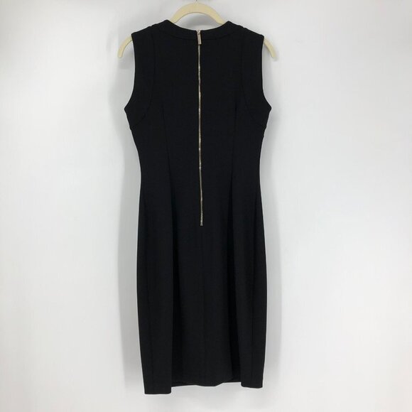 Calvin Klein Black Sheath Midi Sleeveless Dress Front Cutouts back zipup size 2 - Picture 3 of 15